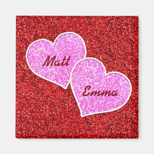 GIRLY ROSA HEART RED GLITTER MAGNET