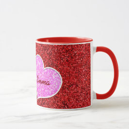 GIRLY ROSA HEART RED GLITTER MUGG
