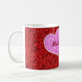 GIRLY ROSA HEART RED GLITTER MUGG