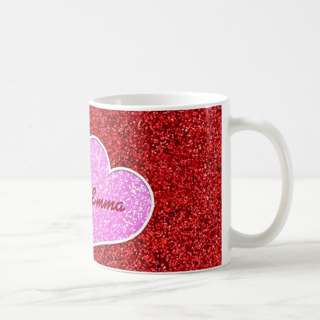 GIRLY ROSA HEART RED GLITTER MUGG (Höger)