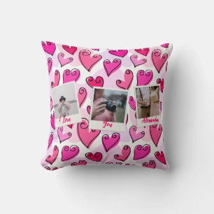 Girly Rosa Hearts Cute Romantic Valentine Photo Kudde