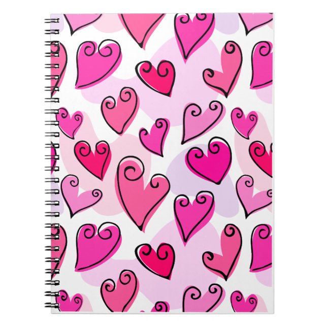 Girly Rosa Hearts Cute Romantic Valentines day Anteckningsbok Med Spiral (Framsidan)