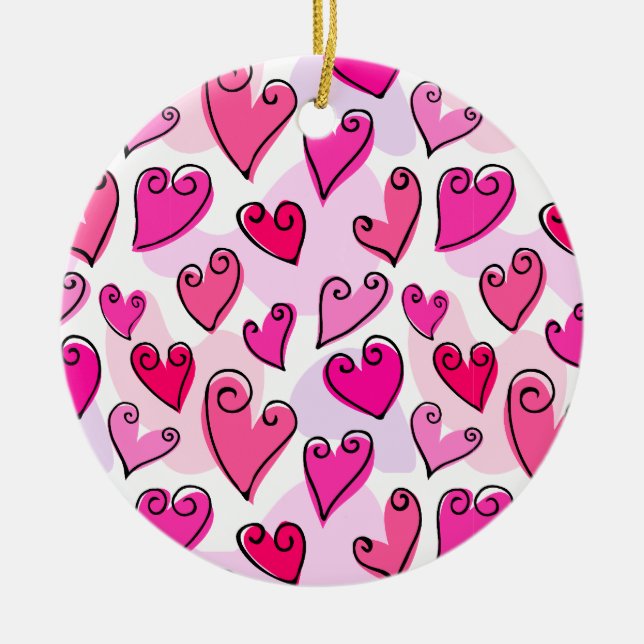 Girly Rosa Hearts Cute Romantic Valentines day Julgransprydnad Keramik (Framsidan)