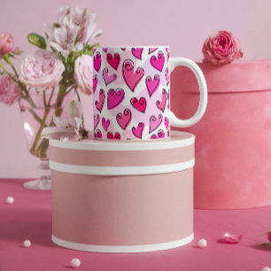Girly Rosa Hearts Cute Romantic Valentines day Kaffemugg
