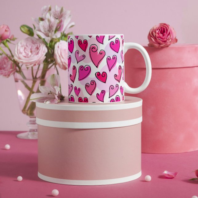 Girly Rosa Hearts Cute Romantic Valentines day Kaffemugg (Skapare uppladdad)