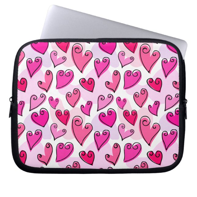 Girly Rosa Hearts Cute Romantic Valentines day Laptop Sleeve (Framsidan)