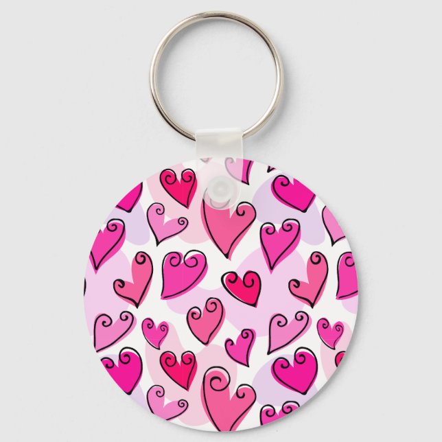 Girly Rosa Hearts Cute Romantic Valentines day Nyckelring (Framsida)