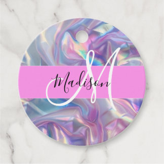 Girly Rosa Holografik Iridescent Monogram Namn Gåvor Etiketter