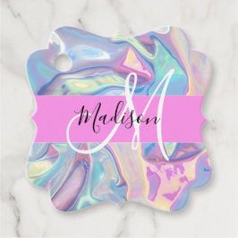 Girly Rosa Holografik Iridescent Monogram Namn Gåvor Etiketter