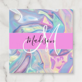 Girly Rosa Holografik Iridescent Monogram Namn Gåvor Etiketter