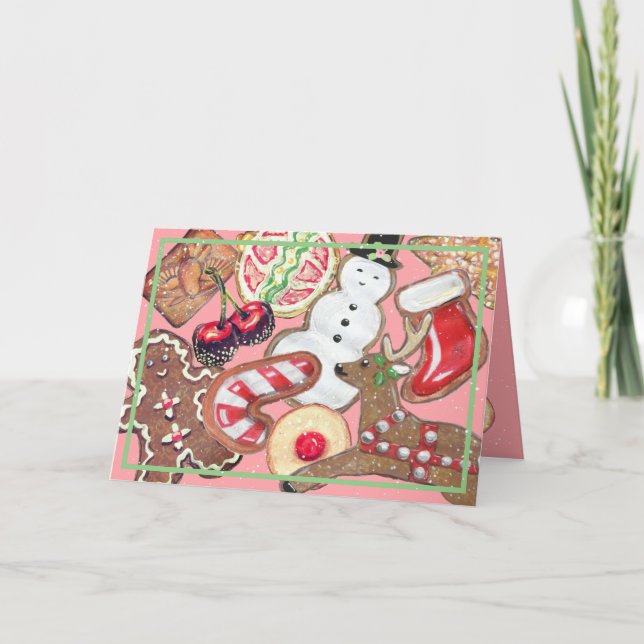 Girly Rosa jul Cookie Candy Baking Cute Cute Helgkort (Framsida)