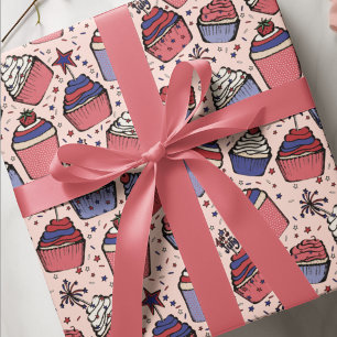 Girly Rosa juli 4:e patriotiska Muffinsen Presentpapper