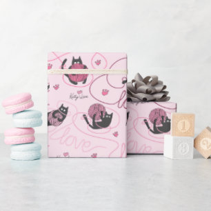 Girly Rosa Kattunge Kärlek Kittens and Yarn Tangle Presentpapper