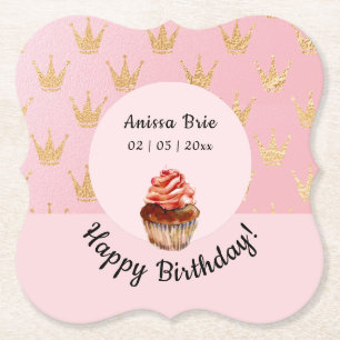 Girly Rosa Kids Cupkaka Birthday Papper Underlägg