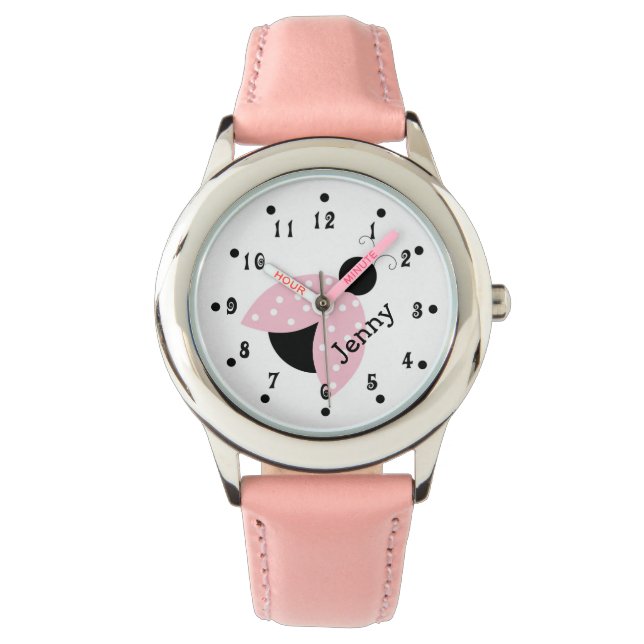 Girly Rosa Ladybug Girl's Anpassningsbar Watch Armbandsur (Framsida)