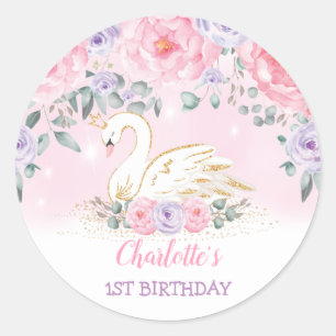 Girly Rosa Lavender Svan Princess Birthday Favors Runt Klistermärke