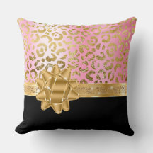 Girly Rosa Leopard & Black Guld Bow Ribbon