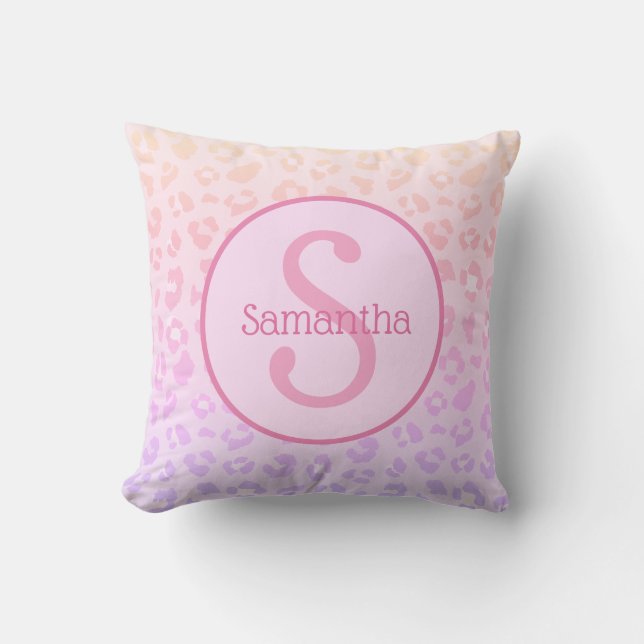 Girly Rosa Leopard Personlig Monogram Kudde (Framsida)