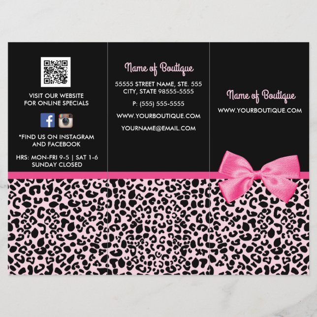 Girly Rosa Leopard Print Bow Boutique Brochure (Framsida)