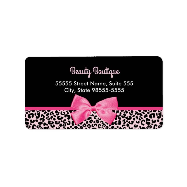 Girly Rosa Leopard Skriv ut Cute Bow Beauty Boutiq Adressetikett (Framsidan)