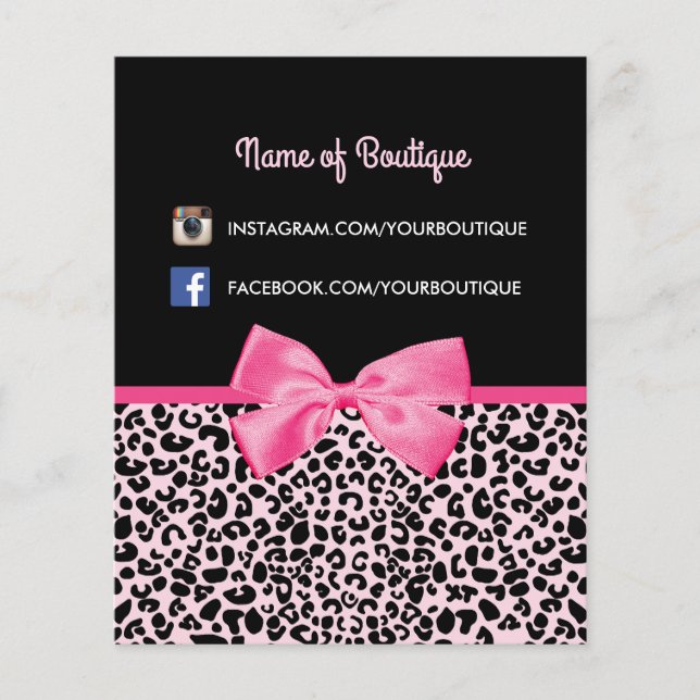 Girly Rosa Leopard Skriv ut Cute Bow Beauty Boutiq Flygblad (Framsidan)
