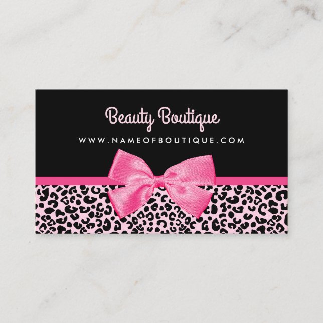 Girly Rosa Leopard Skriv ut Cute Bow Beauty Boutiq Visitkort (Framsida)