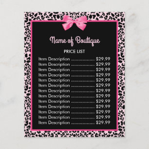 Girly Rosa Leopard Skriv ut Cute Bow Boutique Pris Flygblad