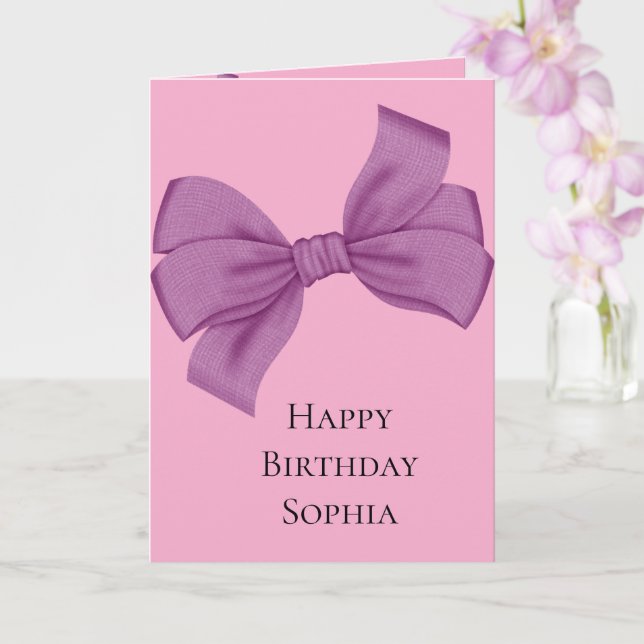 Girly Rosa Lila Bow Birthday Kort (Orkide)