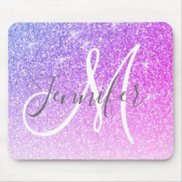 Girly Rosa Lila Glitter Sparkles Monogram Namn Musmatta