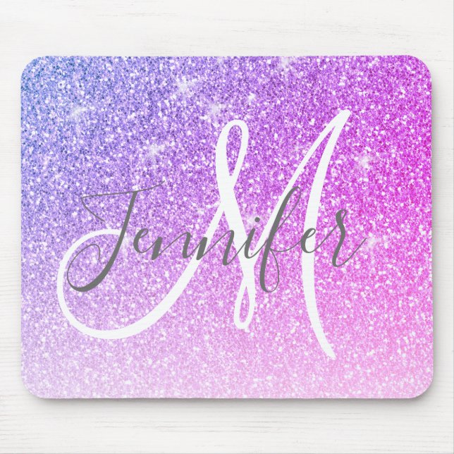 Girly Rosa Lila Glitter Sparkles Monogram Namn Musmatta (Framsidan)
