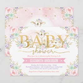Girly Rosa Lila Mint Woodland Forest Baby Shower Inbjudningar
