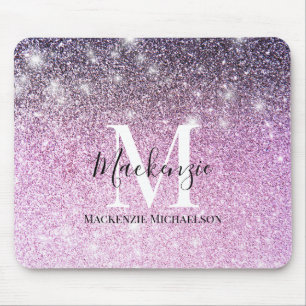 Girly Rosa Lila Ombre Glitter Monogram Namn Musmatta
