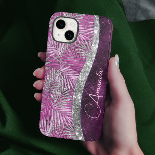 Girly rosa lila silver glitter löv monogram