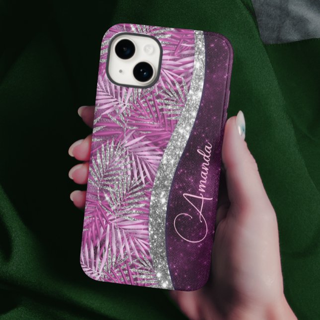 Girly rosa lila silver glitter löv monogram (Skapare uppladdad)