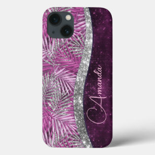 Girly rosa lila silver glitter löv monogram