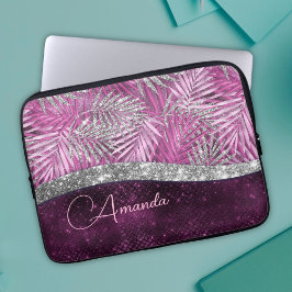 Girly rosa lila silver glitter löv monogram laptop fodral