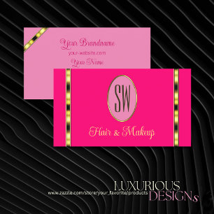 Girly Rosa med Monogram Guld Rand Professionell Visitkort