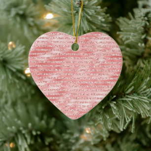 Girly Rosa Melon Glitter Rand Julgransprydnad Keramik
