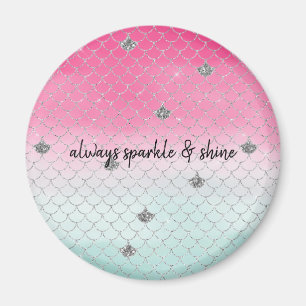 Girly Rosa Mint Silver Glitter Sjöjungfru Magnet