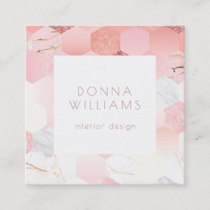 Girly rosa modern geometrisk marmor mönster fyrkantigt visitkort