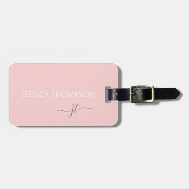 Girly  Rosa Modern Monogram Namn Simple  Bagagebricka (Horisontell Framsida)