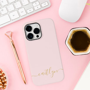 Girly Rosa Monogram Modern Script Personlig