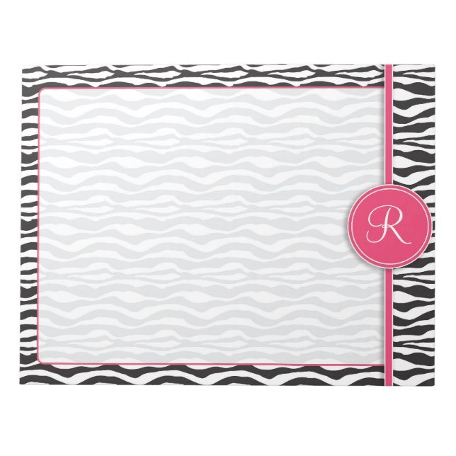 Girly Rosa Monogram Zebra tryck Anteckningsblock (Framsida)