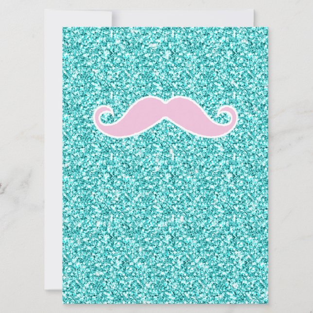 GIRLY ROSA MUSTACHE ON TEAL GLITTER EFFEKT (Framsida)