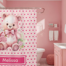 Girly Rosa Nalle Monogram Shower-gardiner
