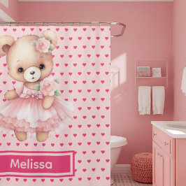 Girly Rosa Nalle Monogram Shower-gardiner
