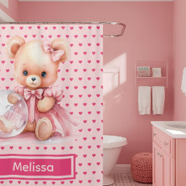 Girly Rosa Nalle Monogram Shower-gardiner