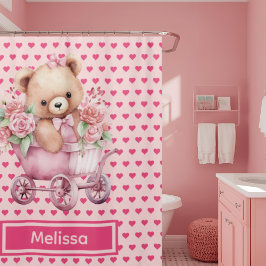 Girly Rosa Nalle Monogram Shower-gardiner