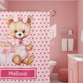 Girly Rosa Nalle Monogram Shower-gardiner