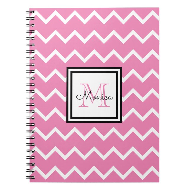 Girly Rosa Namn Monogram Chevron Anteckningsbok (Framsidan)